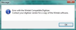 הודעת שגיאה של Wintab